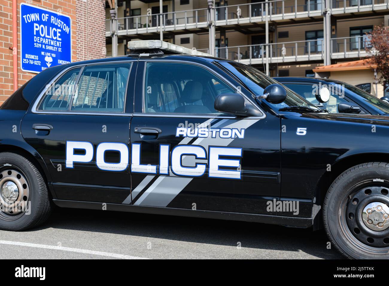 Ruston, WA, USA - April 23, 2022; Ruston police car in close up in the Pierce County city adjacent to Tacoma Stock Photo