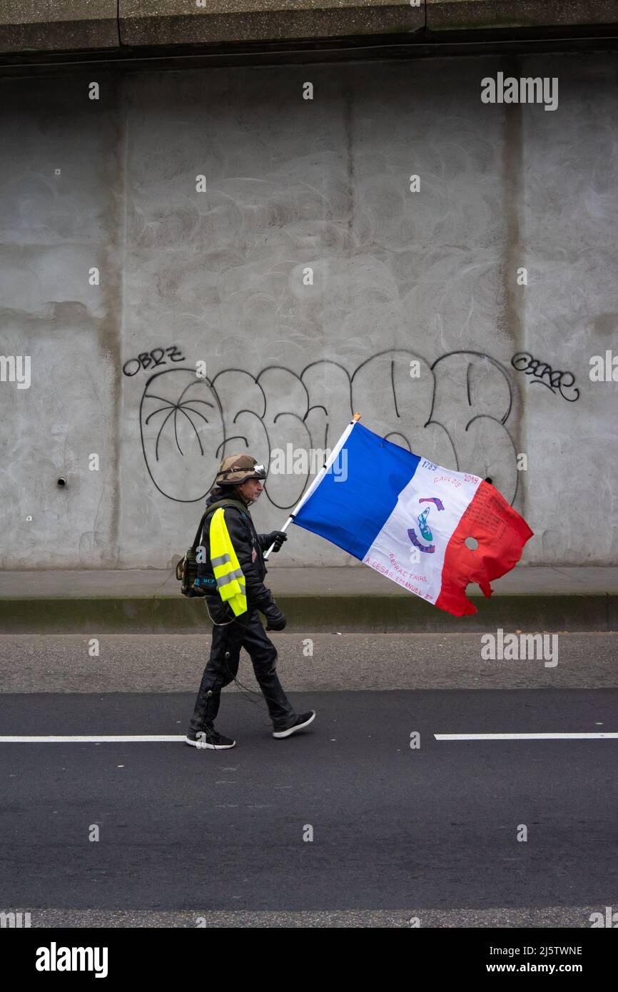 Lyon, France, January 5, 2019. Demonstrations of gilets jaunes (yellow vests). Stock Photo
