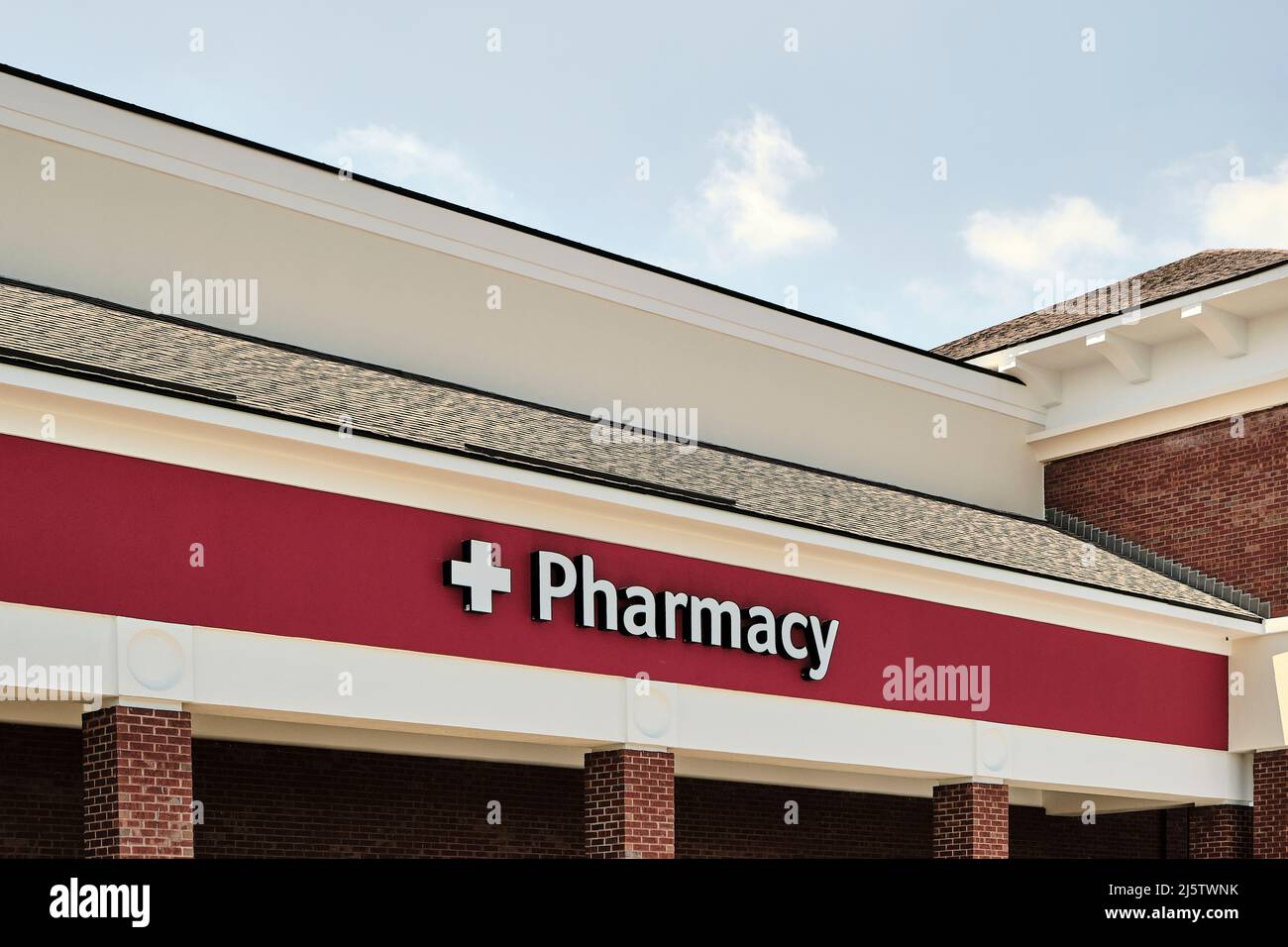 Pharmacy sign or signage for a local pharmacy or drugstore in Montgomery Alabama, USA. Stock Photo
