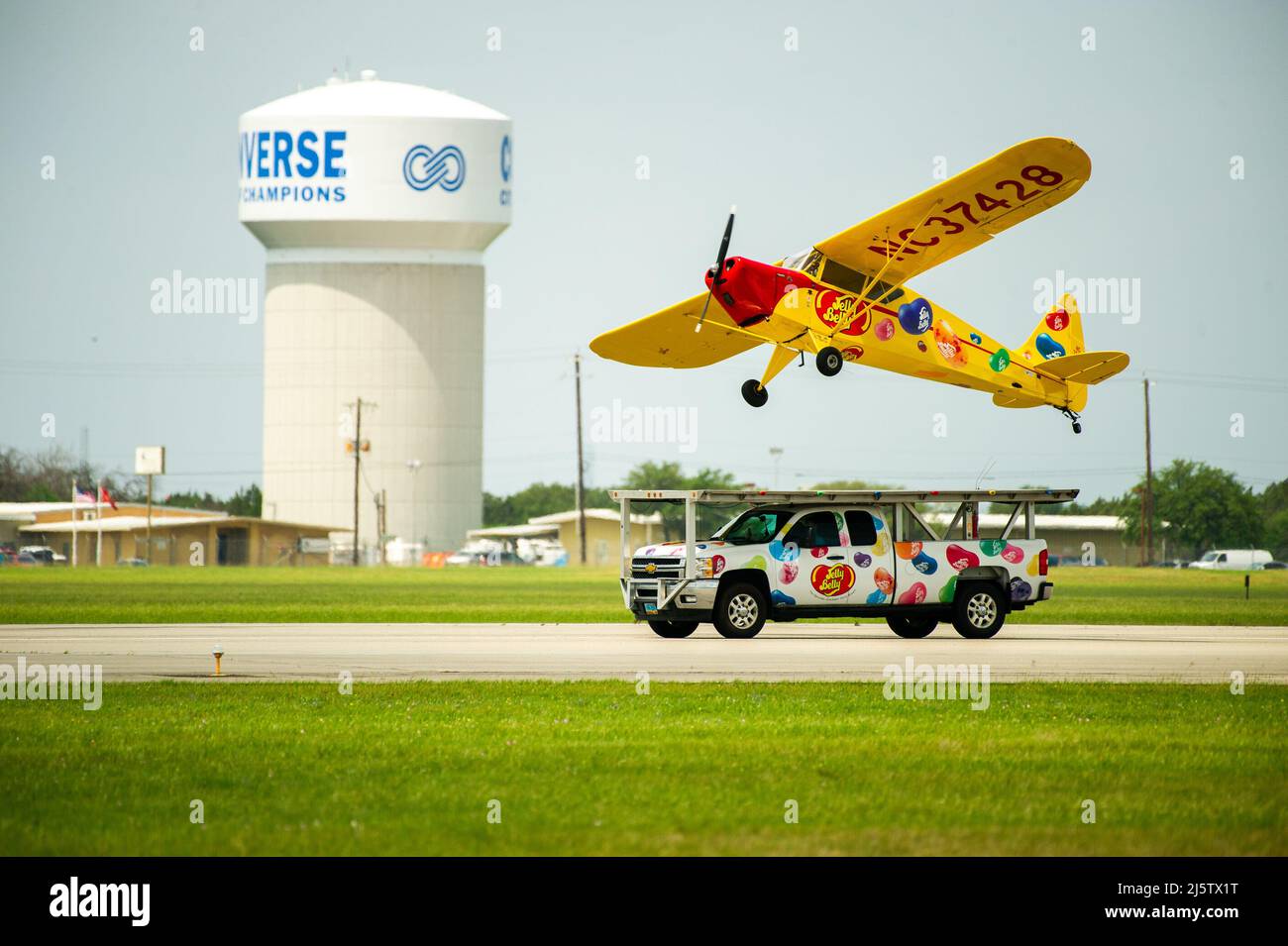 An aerial demo team performs maneuvers during The Great Texas Airshow