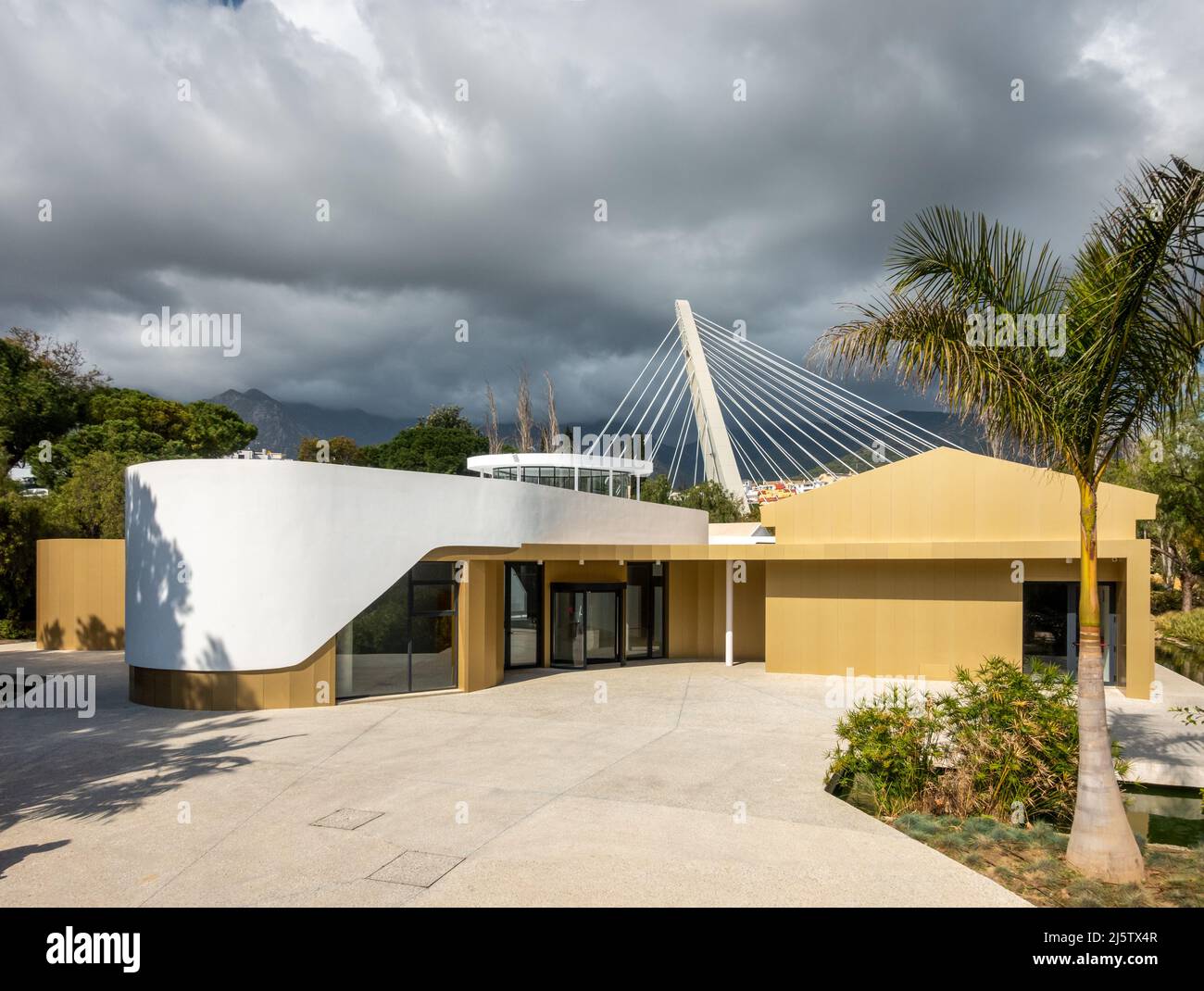 Marbella New modern building for public library biblioteca municipal Fernando Alcalá in Arroyo de la Represa park funded by European Grants EDUSI Stock Photo