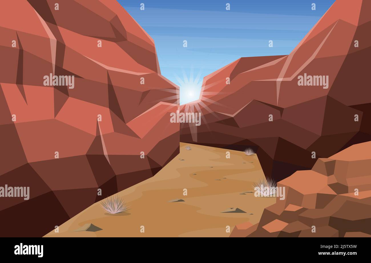 Sunset in Western American Rock Cliff Vast Desert Landscape Illustration Stock Vector