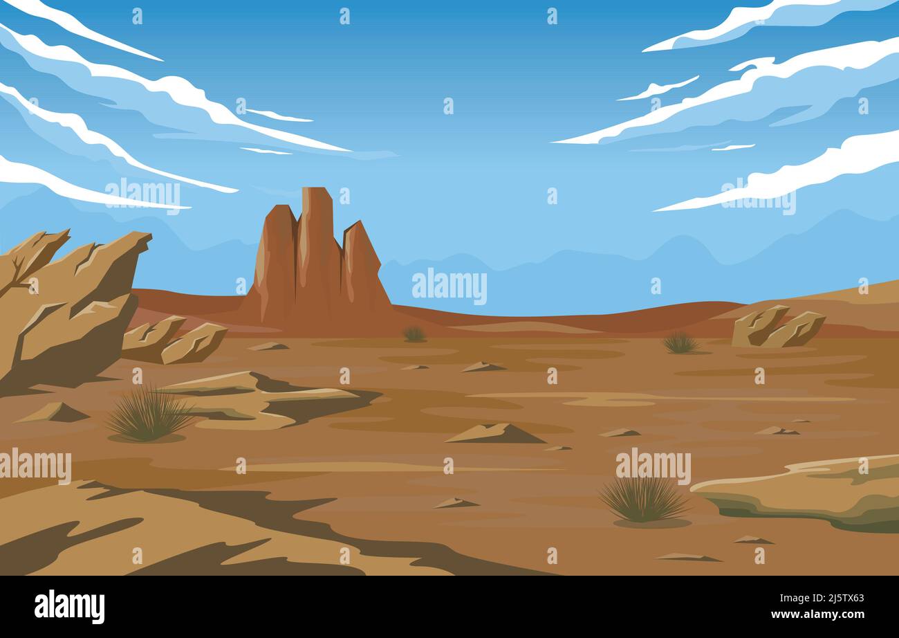 Horizon Sky Western American Rock Cliff Vast Desert Landscape Illustration Stock Vector