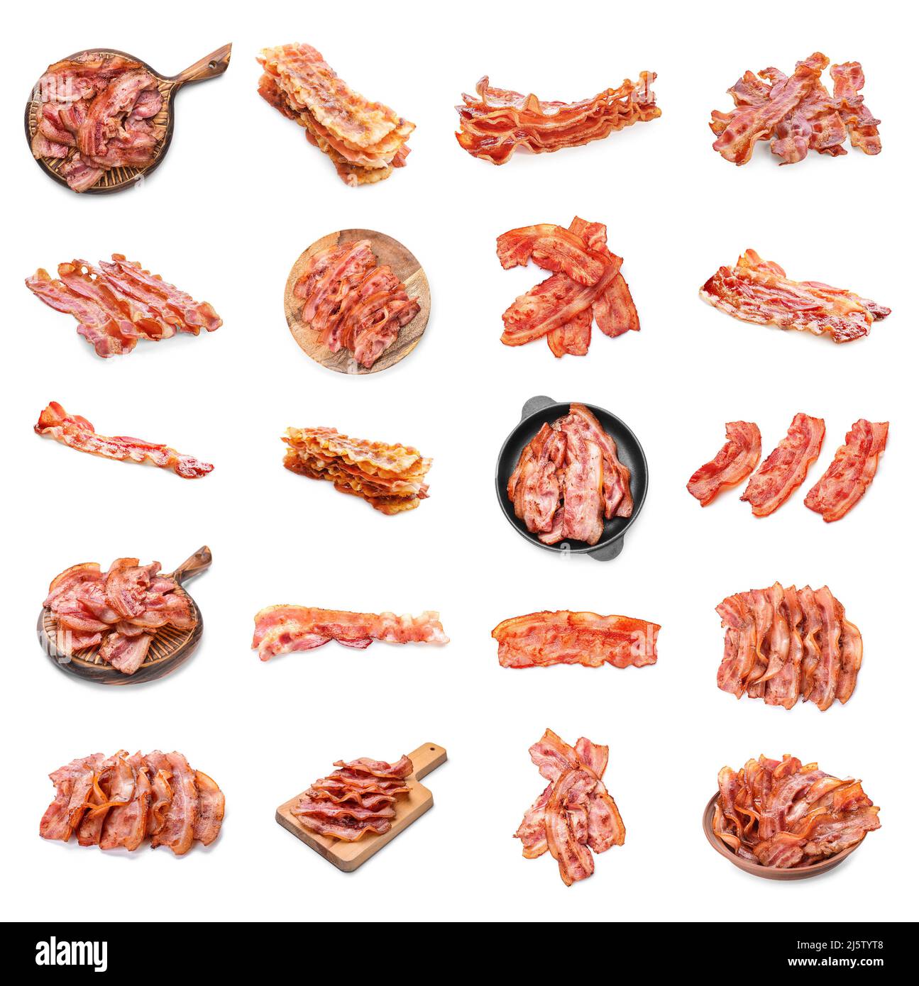 Set of fried bacon rashers on white background Stock Photo - Alamy