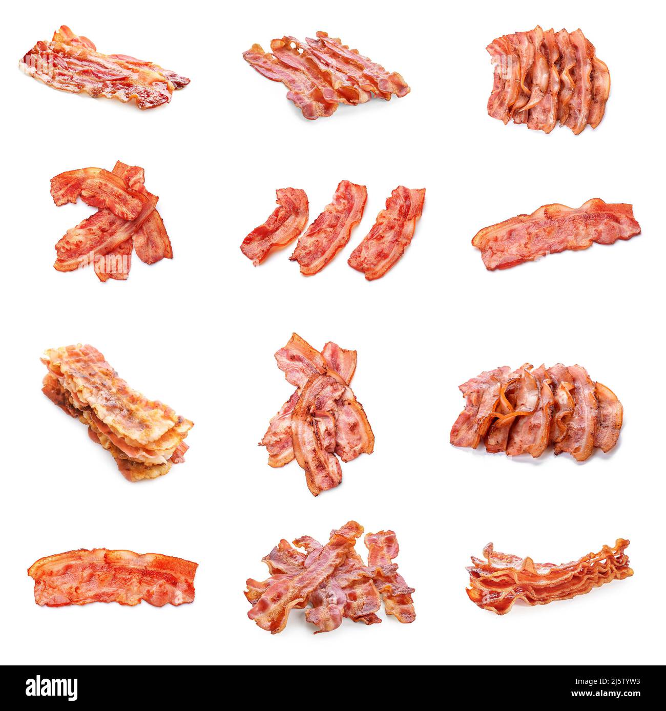 Set of fried bacon rashers on white background Stock Photo Alamy
