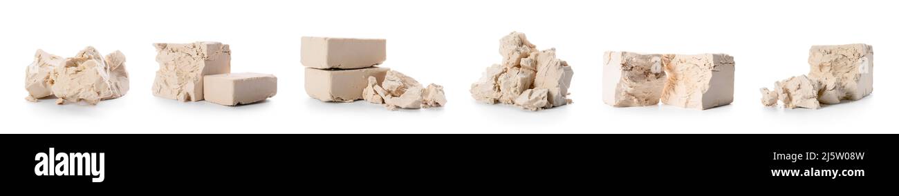Set of compressed yeast isolated on white Stock Photo