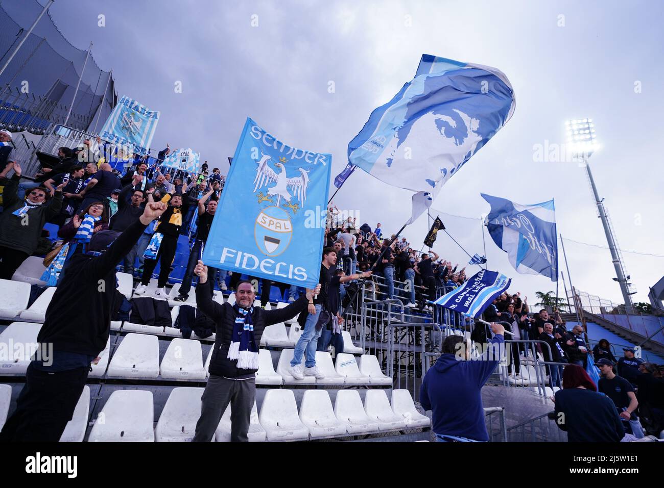 Stadio Mario Rigamonti, Brescia, Italy, April 25, 2022, SPAL supporters  during  Brescia Calcio vs SPAL - Italian soccer Serie B match Stock Photo