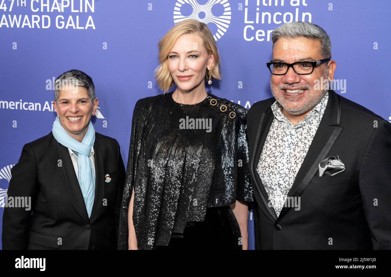 New York, NY - April 25, 2022: Lesli Kalinberg, Cate Blanchett, Eugene Hernandez attend 47th Chaplin Award Gala at Alice Tully Hall Stock Photo