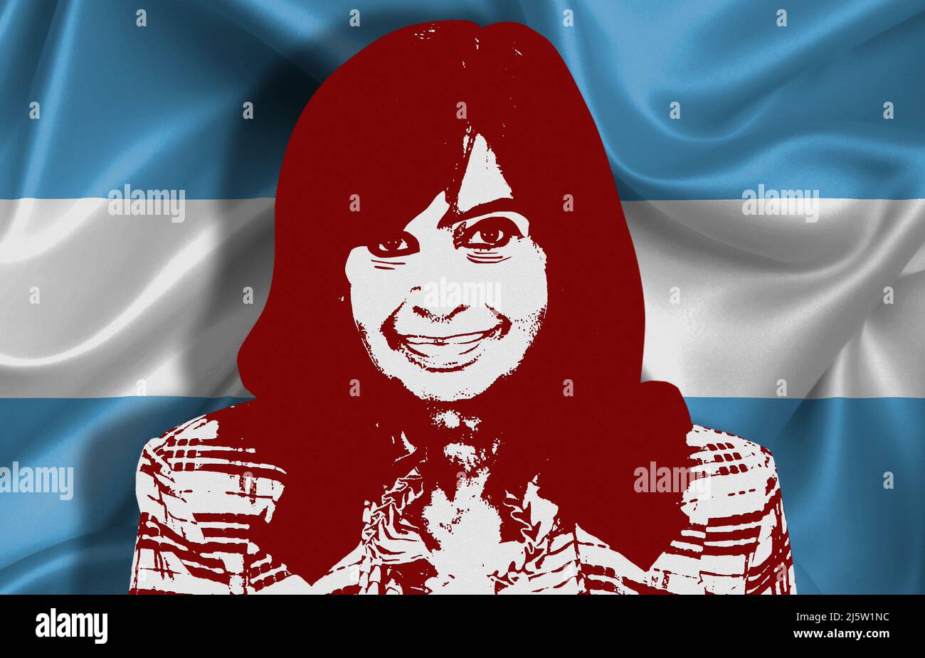 Cristina Fernandez de Kirchner and the flag of Argentina Stock Photo