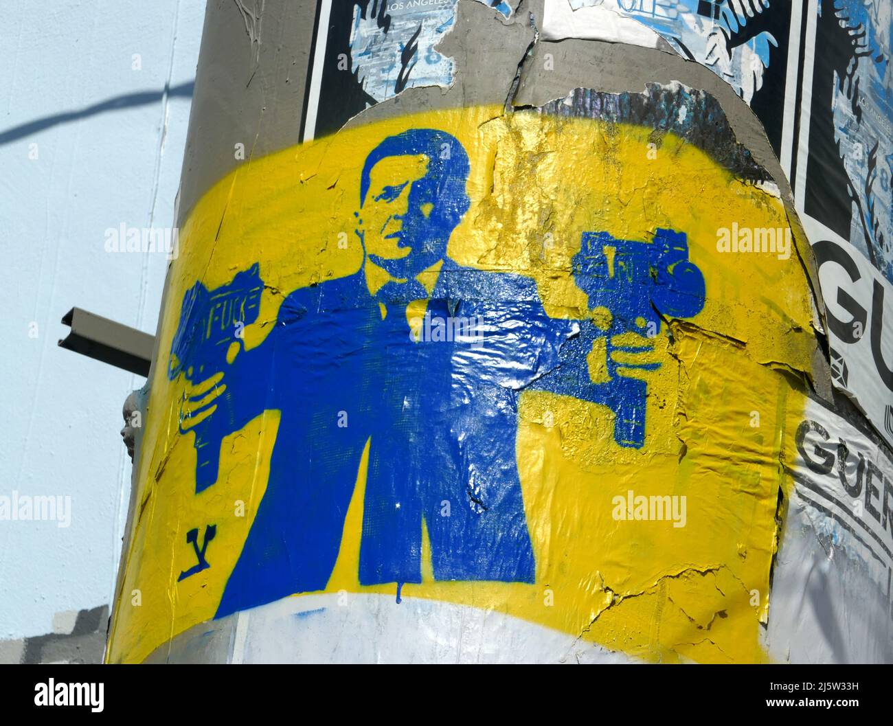 Los Angeles, California, USA 25th April 2022 A General view of atmosphere of Volodymyr Zelenskyy Street Art Mural with Ukranian Flag Colors on Melrose Avenue on April 25, 2022 in Los Angeles, California, USA. Photo by Barry King/Alamy Live News Stock Photo