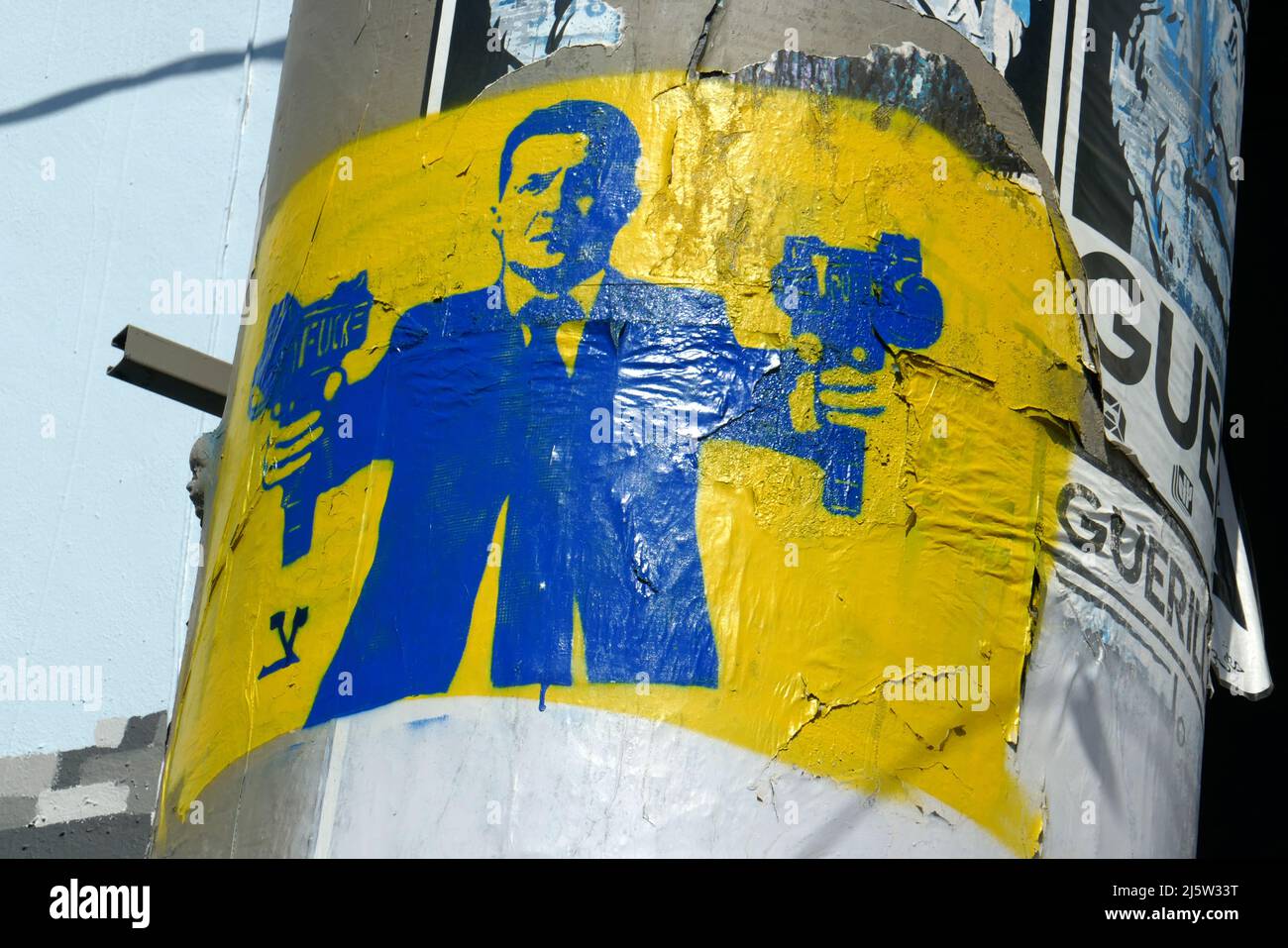 Los Angeles, California, USA 25th April 2022 A General view of atmosphere of Volodymyr Zelenskyy Street Art Mural with Ukranian Flag Colors on Melrose Avenue on April 25, 2022 in Los Angeles, California, USA. Photo by Barry King/Alamy Live News Stock Photo