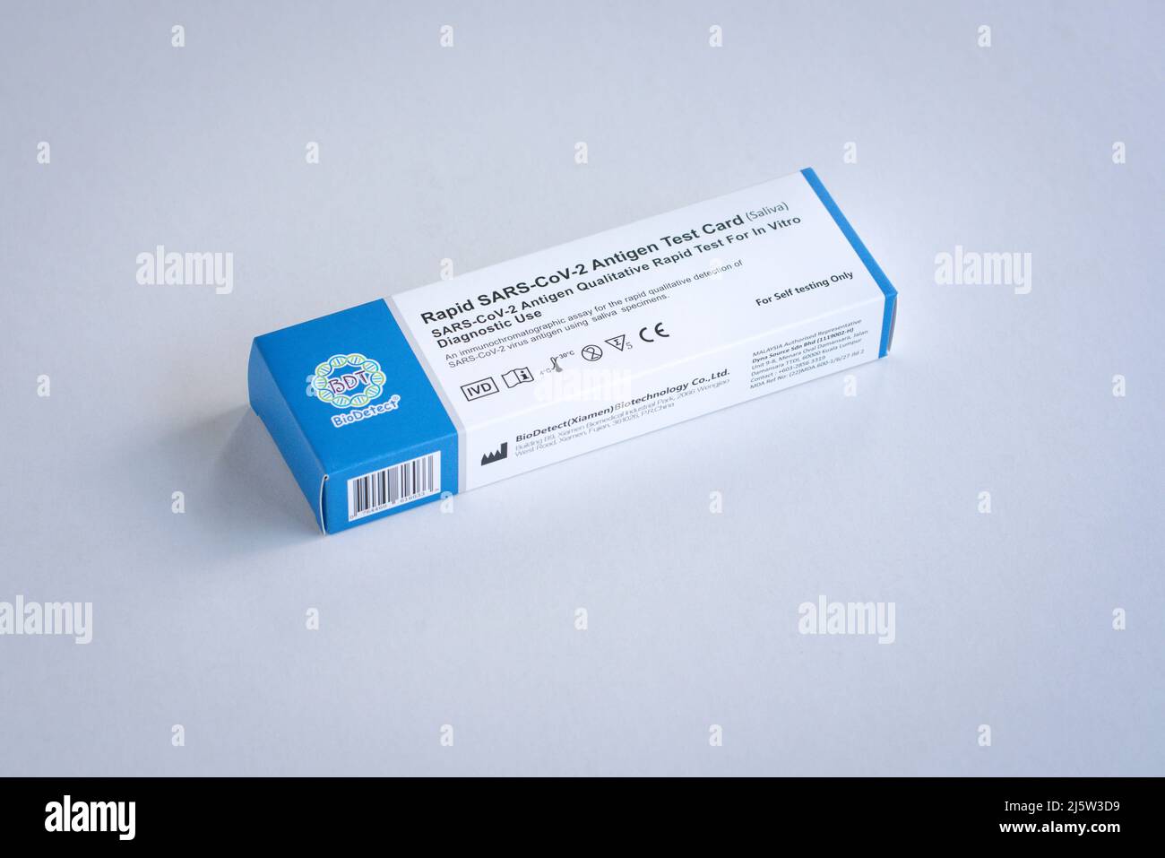 Kuala Lumpur, Malaysia Mar 30, 2022 A box of SARSCoV2 Antigen Qualitative Rapid Test kit by