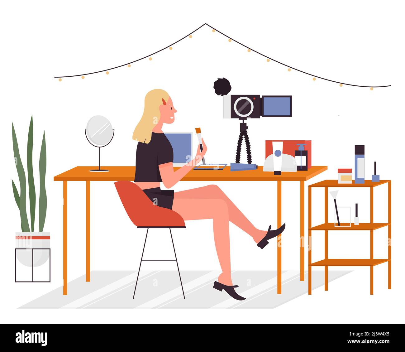 Makeup lady blogger making content. Daily tutorials posting, vlogging ...