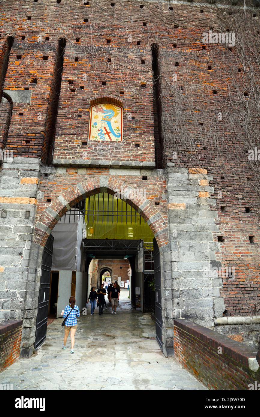 Former drawbridge of Castello Sforzesco in Milan Italy Stock Photo