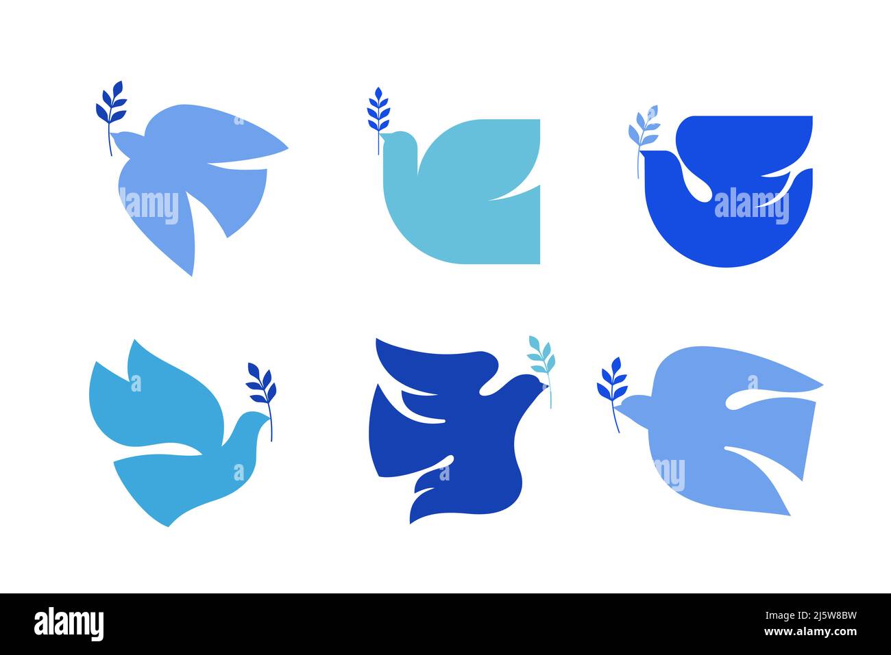 Dove of peace with olive branch abstract icons Stock Vector