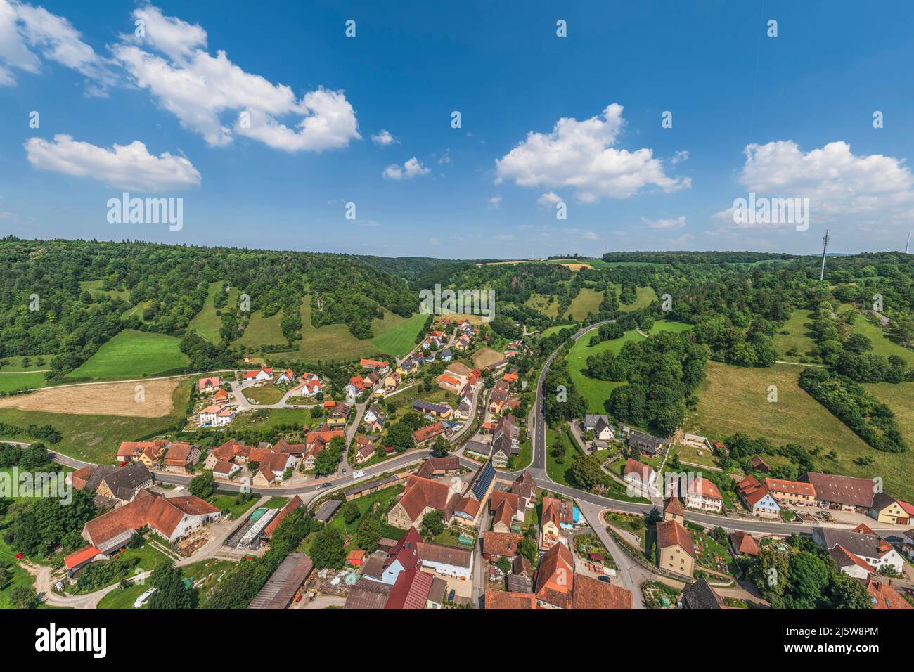 Aerial view to Tauberscheckenbach in the Tauber valley Stock Photo