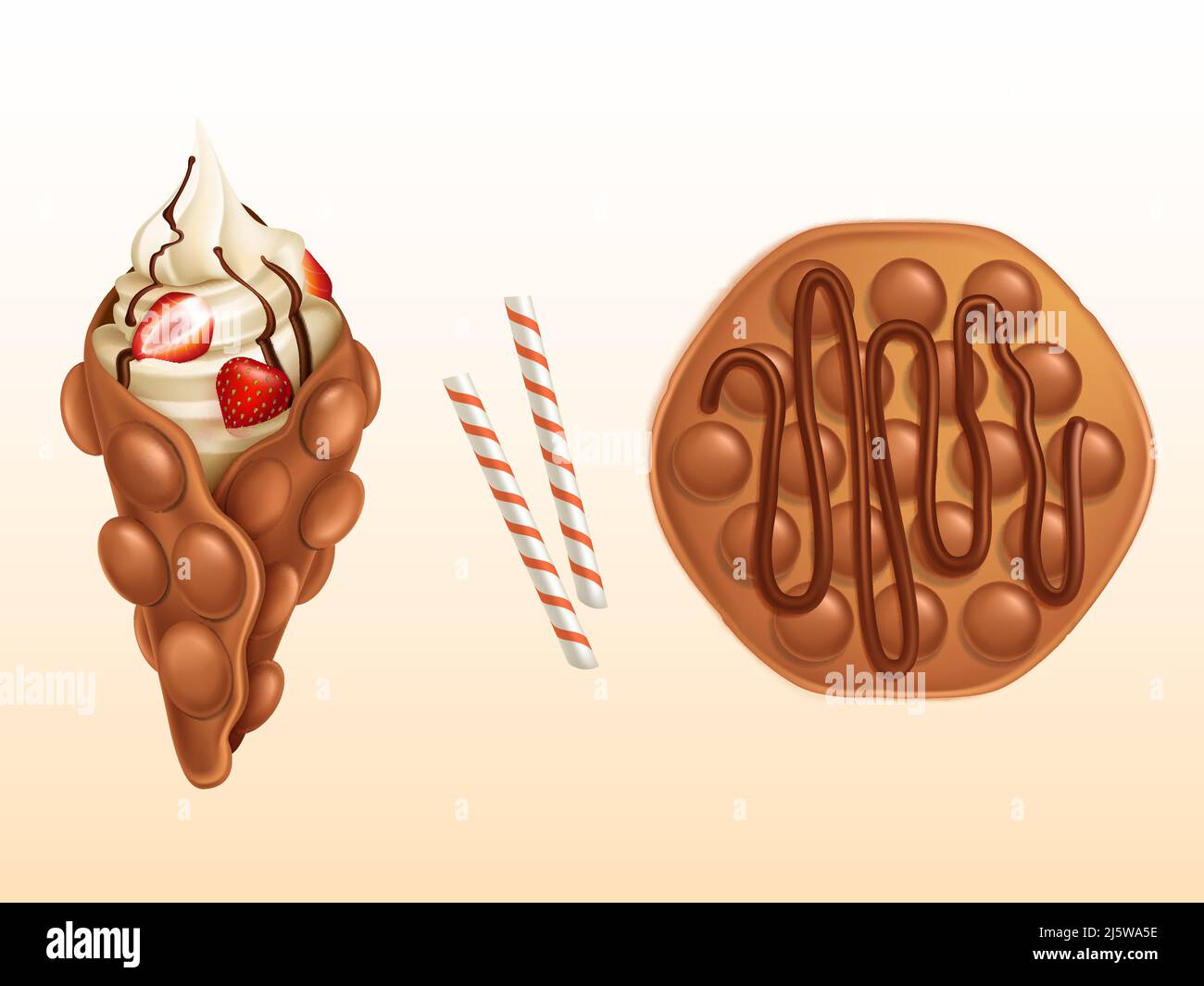 Hong Kong egg bubble waffle ingredients 3d realistic vector with