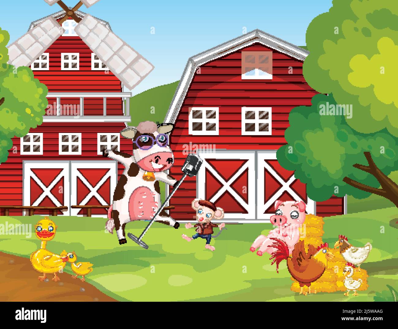 Farm scene with many animals illustration Stock Vector Image & Art - Alamy