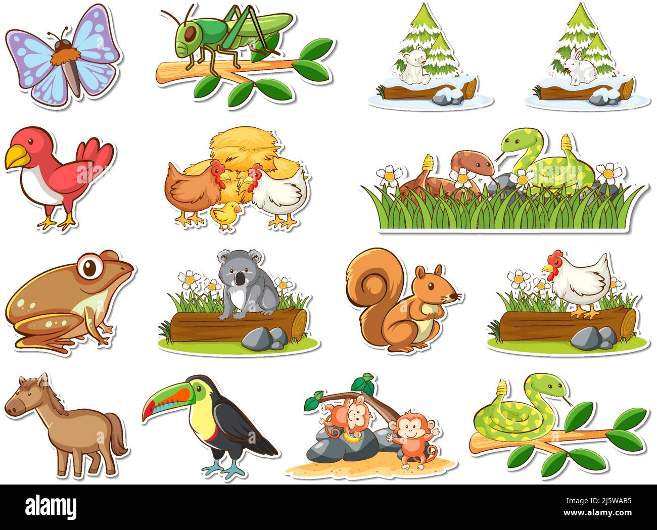 Sticker set of wild animals cartoon illustration Stock Vector Image ...