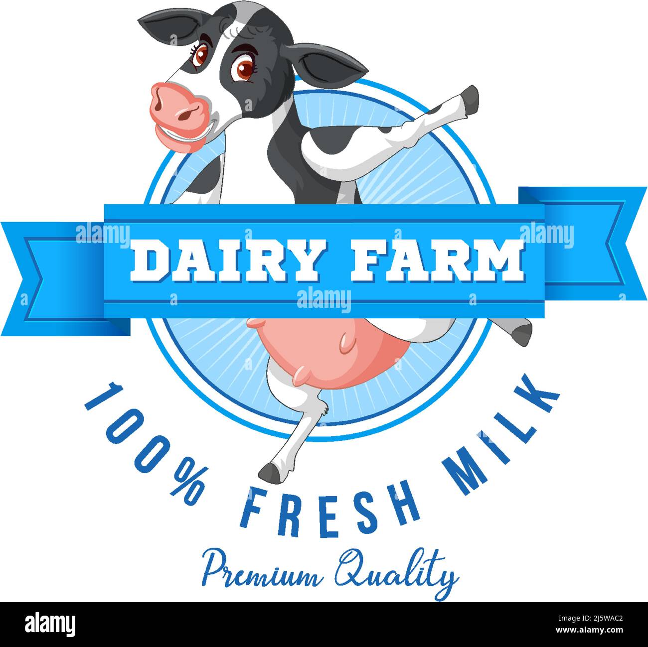Dairy farm label logo with a dairy cow cartoon illustration Stock ...
