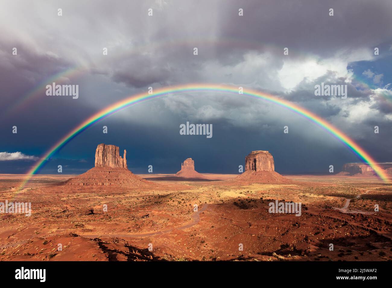 Double rainbow over Monument Valley, Arizona, USA Stock Photo