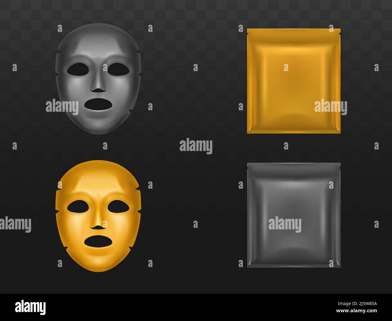 Stretch gold sheet face mask in blank sealed plastic pouch 3d realistic