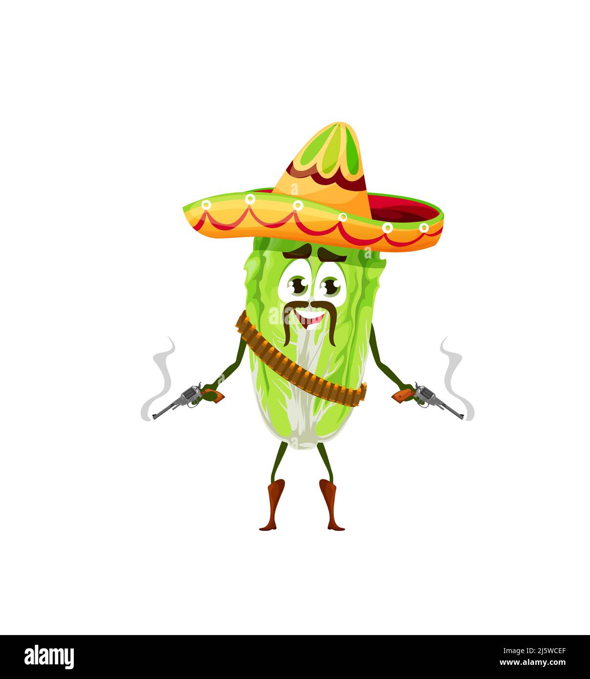 Cartoon chinese cabbage cowboy in mexican sombrero. Funny vector ...