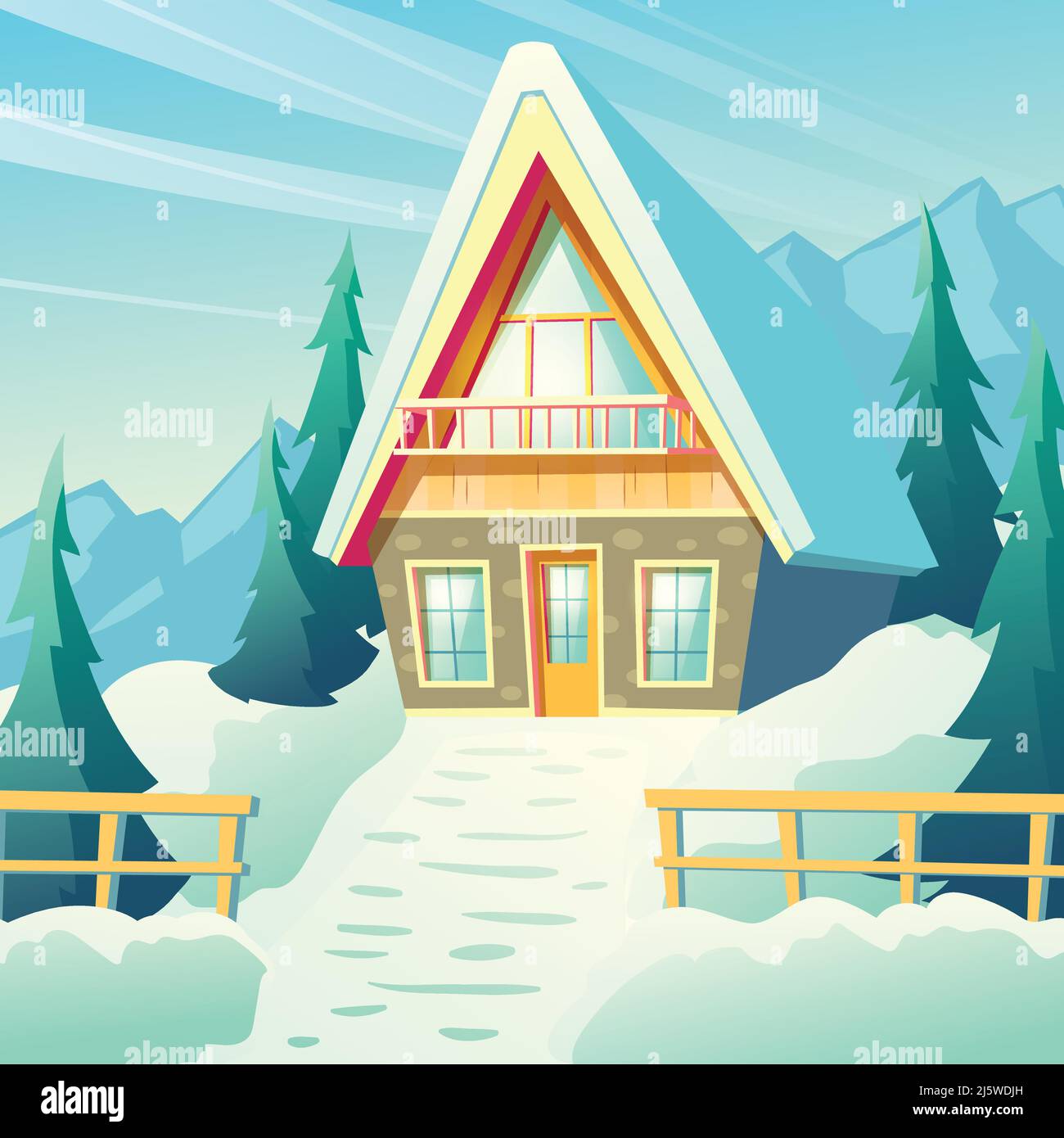 Small cottage house, comfortable chalet in snowy mountains, winter ...