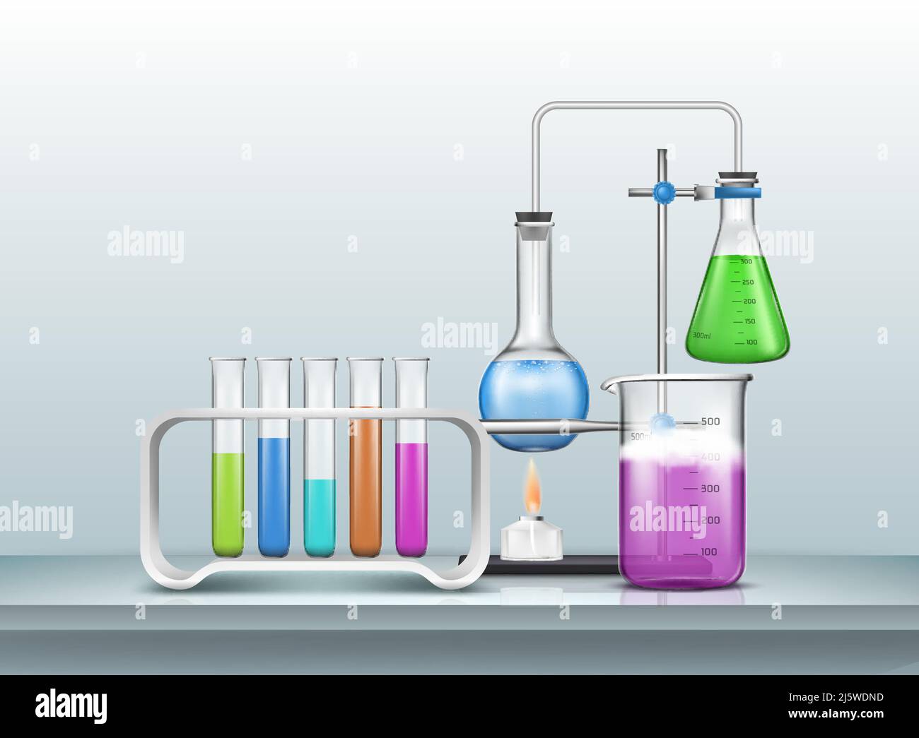 Chemical, biology research experiment or test 3d realistic vector with