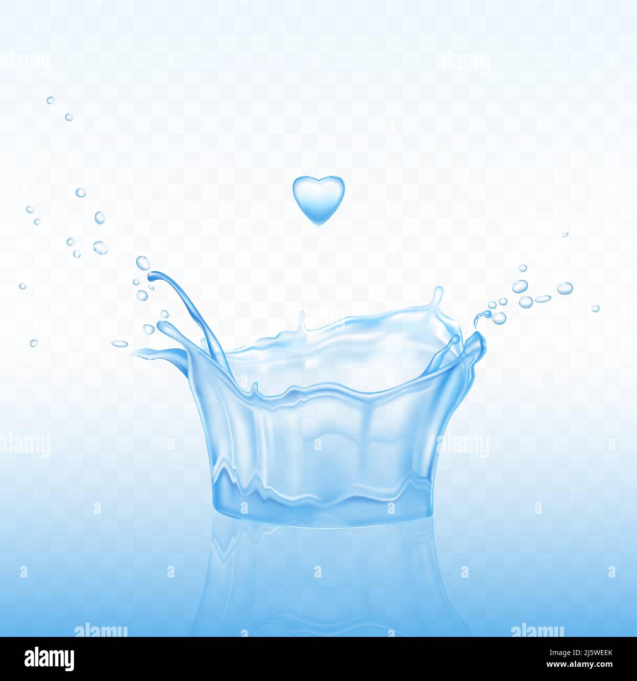 Water splash in shape of crown with spray droplets and heart drop on ...