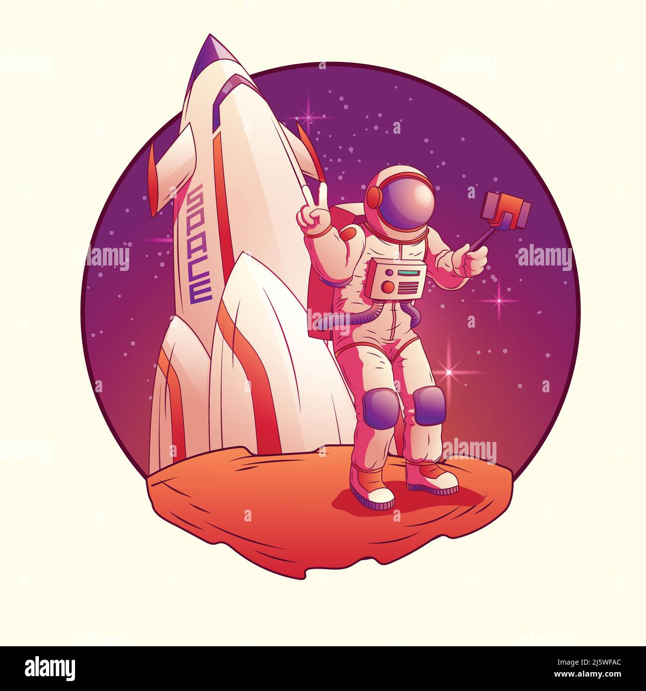 Astronaut making selfie on moon. Spacemen in space suit giving peace or ...