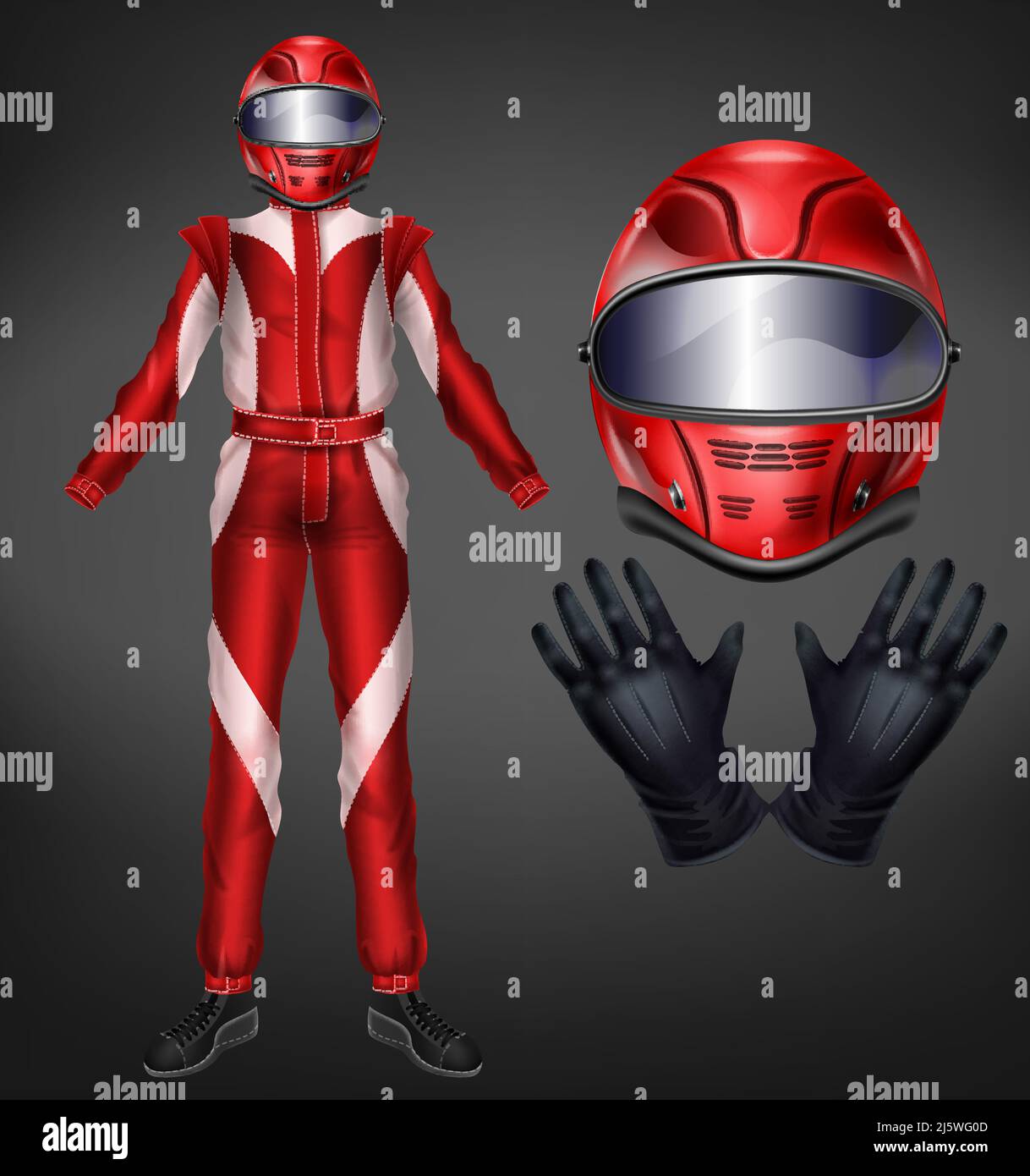 Auto, motorsport racing suit 3d realistic vector icon. Sport car, bike