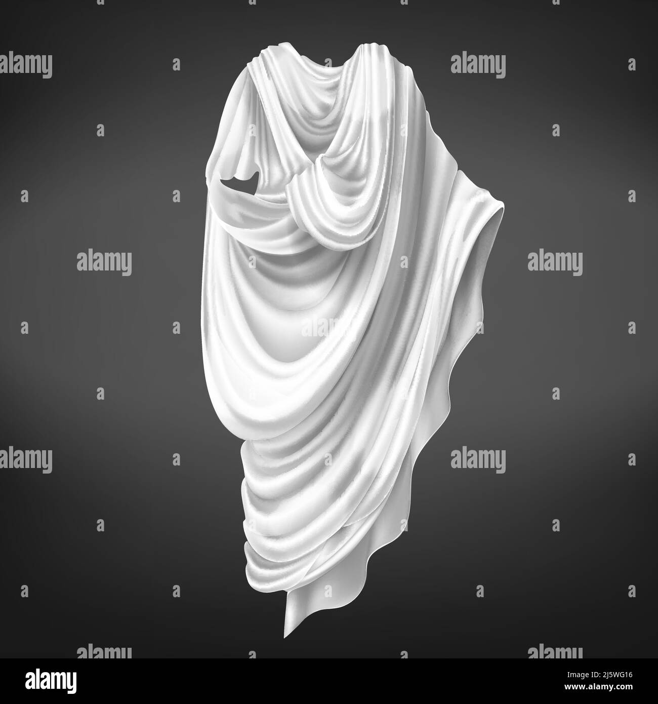 Roman toga isolated on black background. Ancient Rome male citizens outerwear made of white piece of fabric draped around body, folded gown, historica Stock Vector