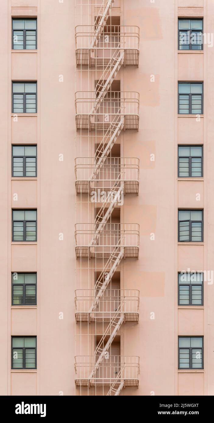 Symmetrical building with emergency stairs exit outside at Silicon Valley, San Jose, California