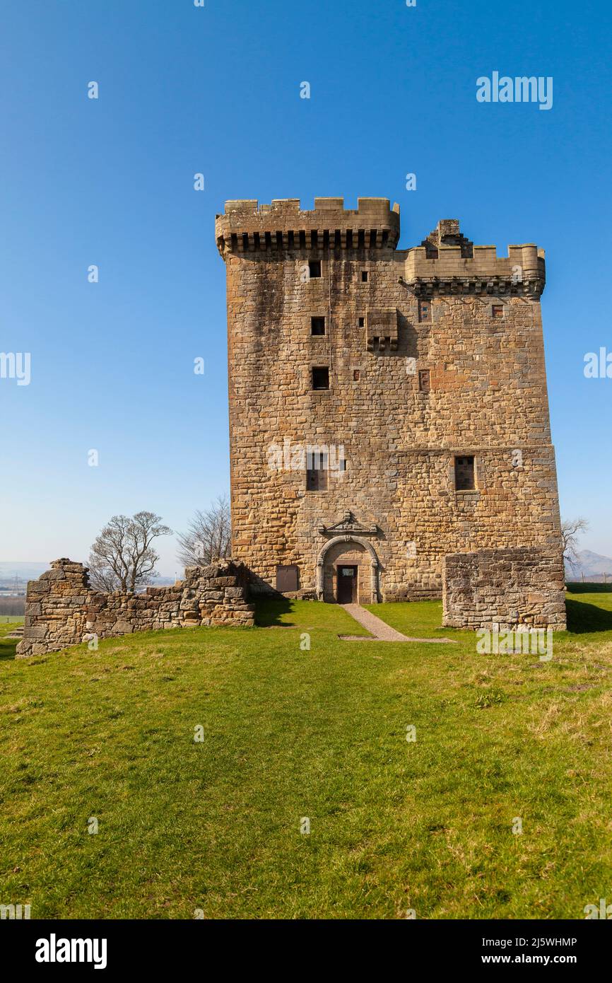 Clackmannan Tower is a five-storey tower house, situated at the summit of King's Seat Hill in Clackmannan, Clackmannanshire, Scotland Stock Photo