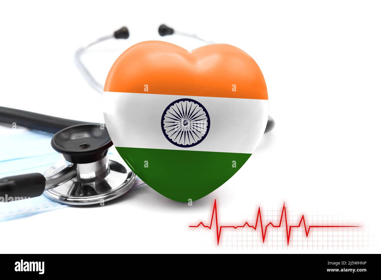 Flag of India in the form of a heart next to a stethoscope, the concept