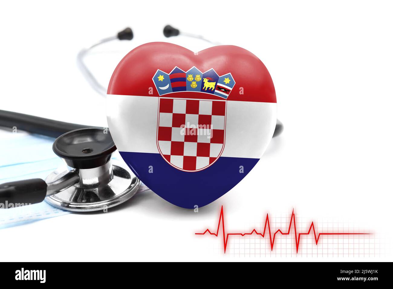 Flag of Croatia in the form of a heart next to a stethoscope, the concept of the world health system Stock Photo