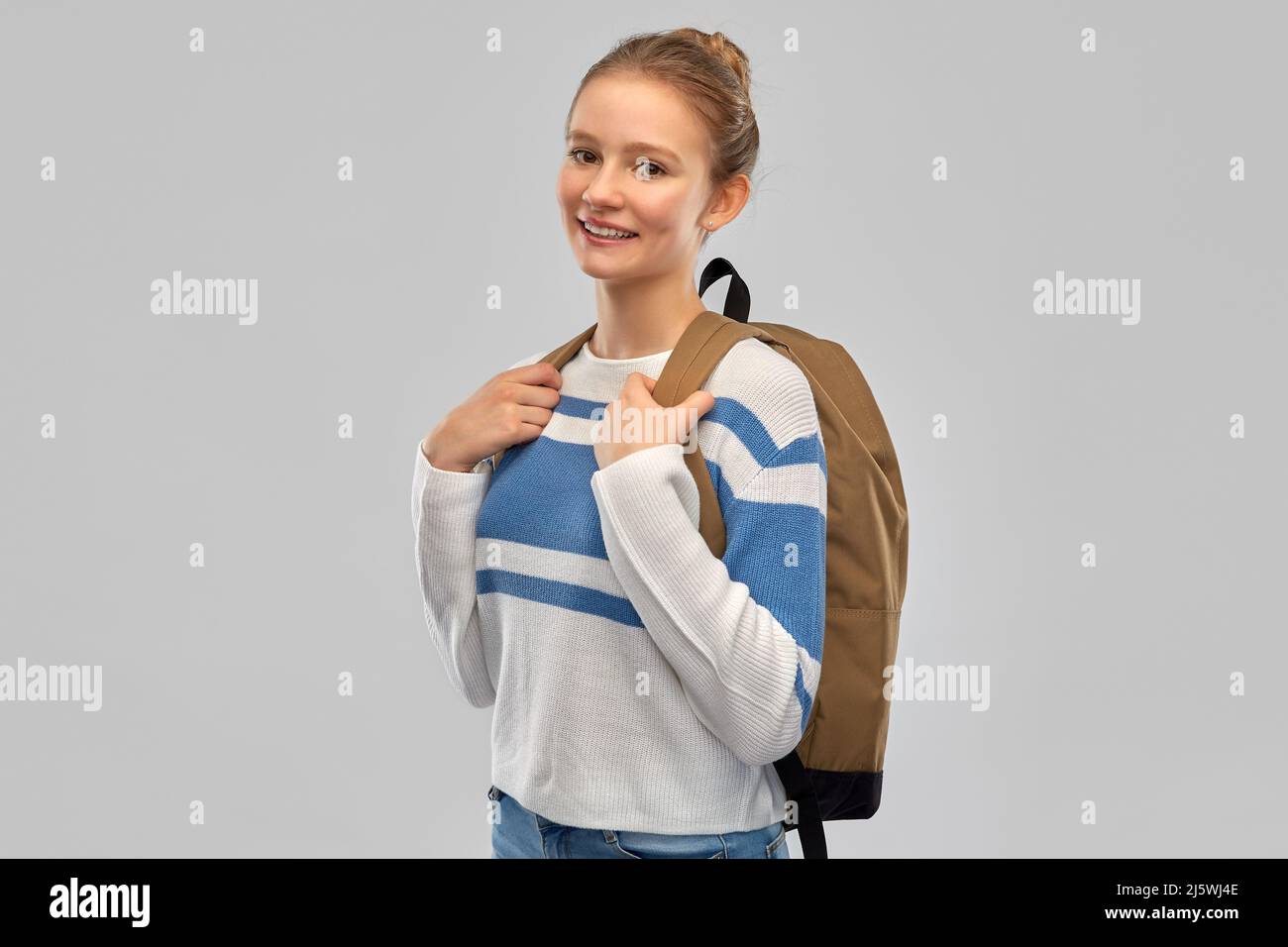 smiling teenage student girl with school bag Stock Photo - Alamy