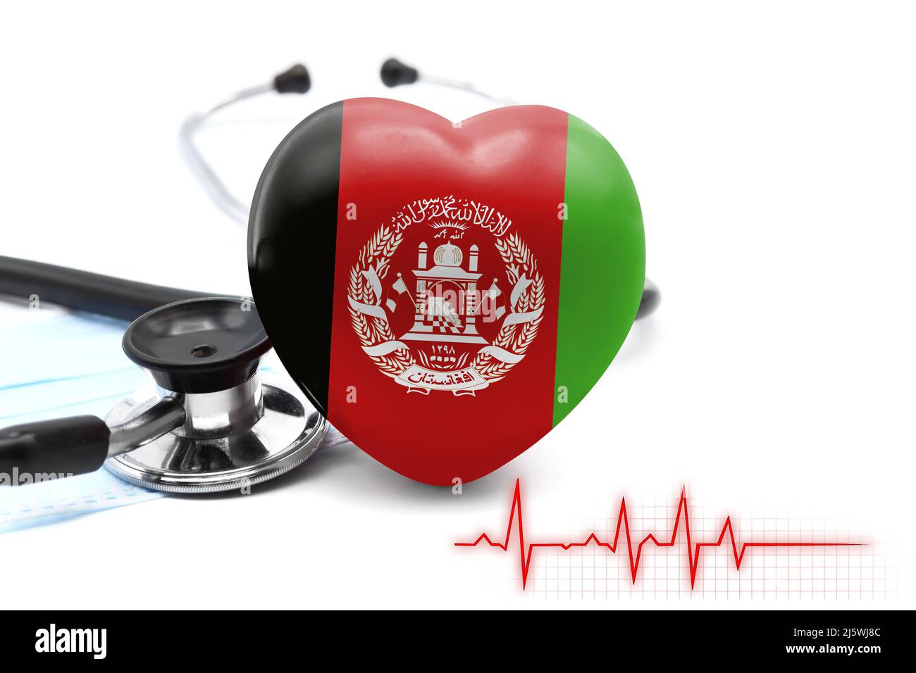 Flag of Afghanistan in the form of a heart next to a stethoscope, the