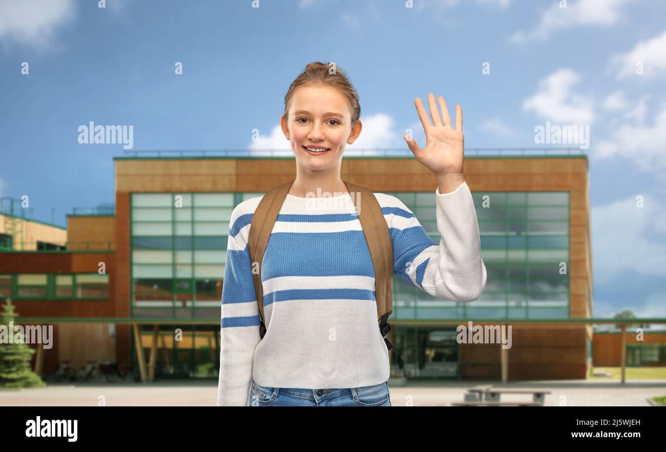 smiling teenage student girl with school bag Stock Photo - Alamy