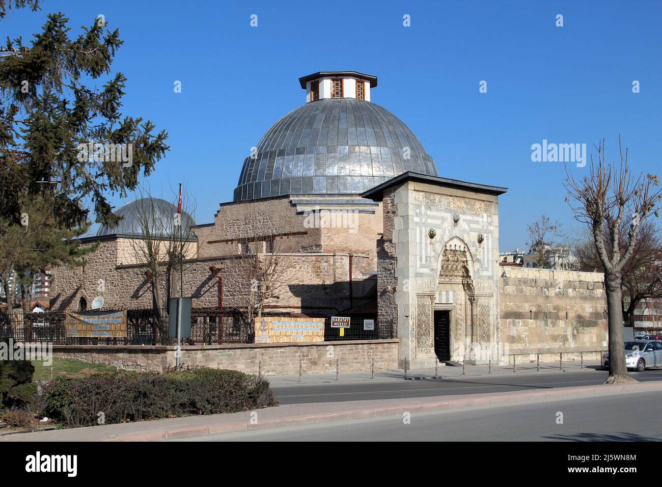 Karatay Madrasah vire in Konya. Konya is populer tourist destination in Turkey. The madrasa was built in the Middle Ages during the Seljuk period. Stock Photo