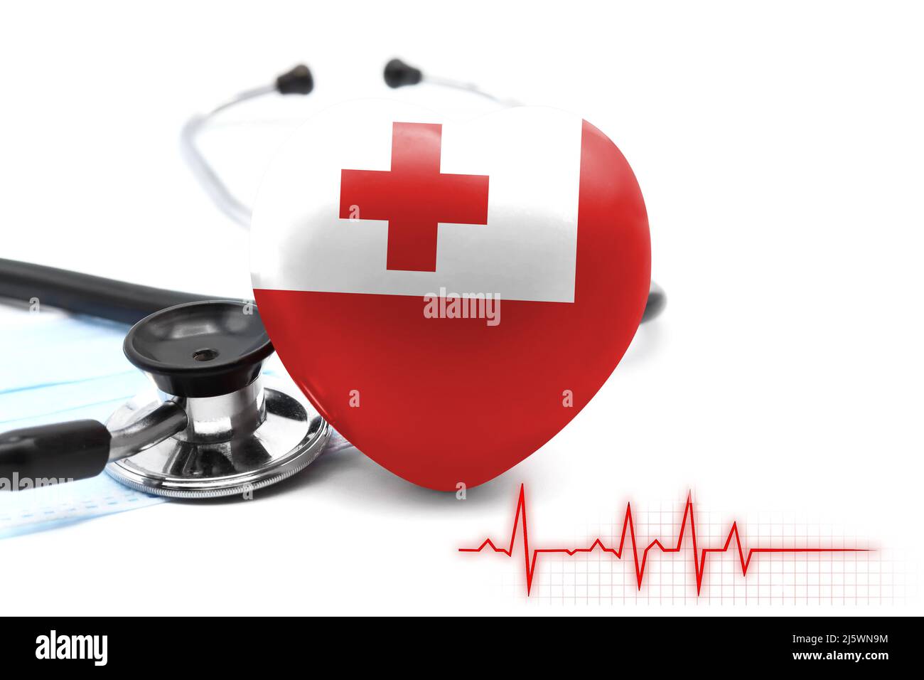 Flag of Tonga in the form of a heart next to a stethoscope, the concept
