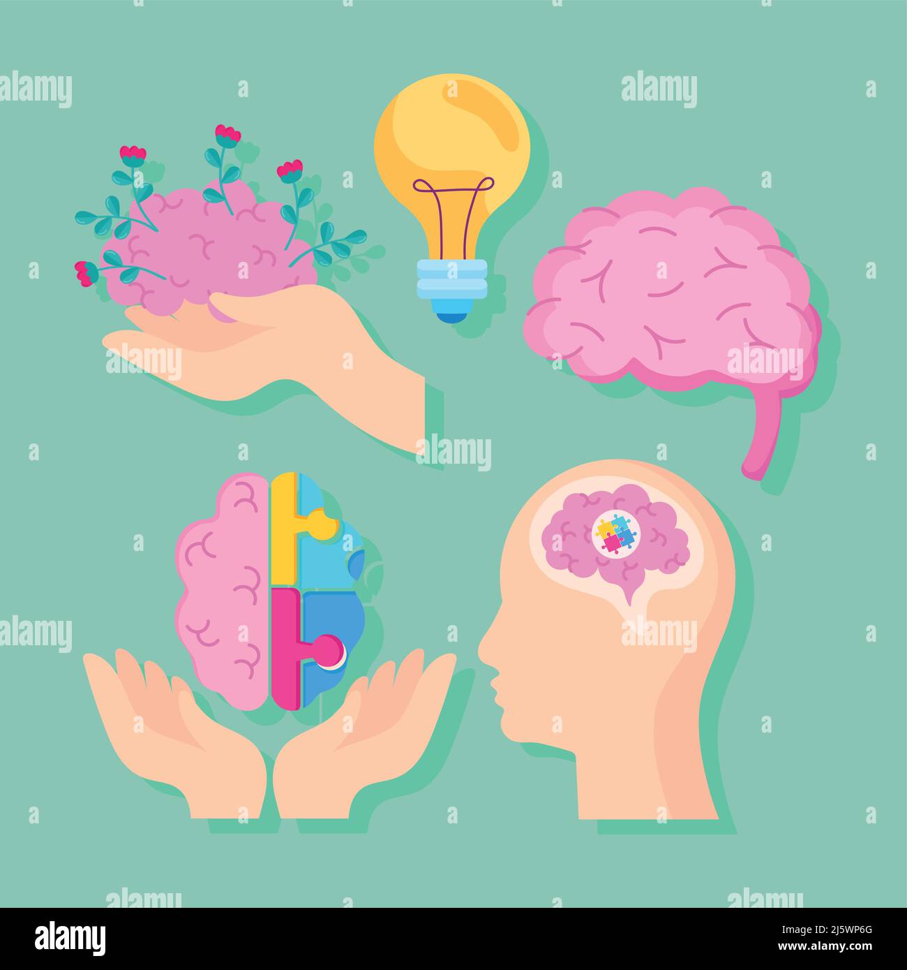 five mental health icons Stock Vector