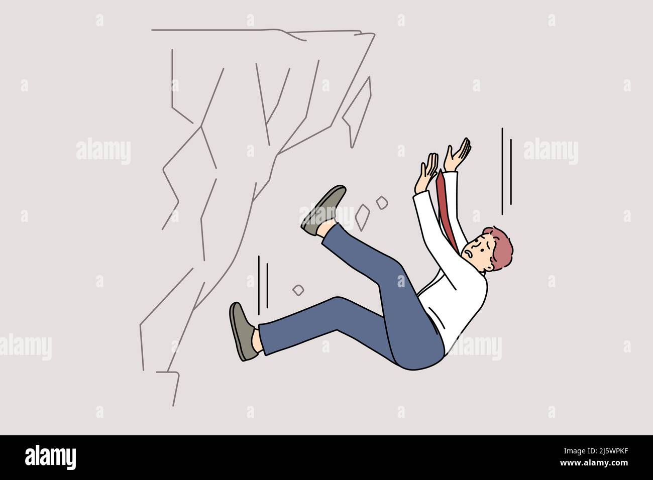 Stressed businessman fall down from rock suffer from work failure or ...
