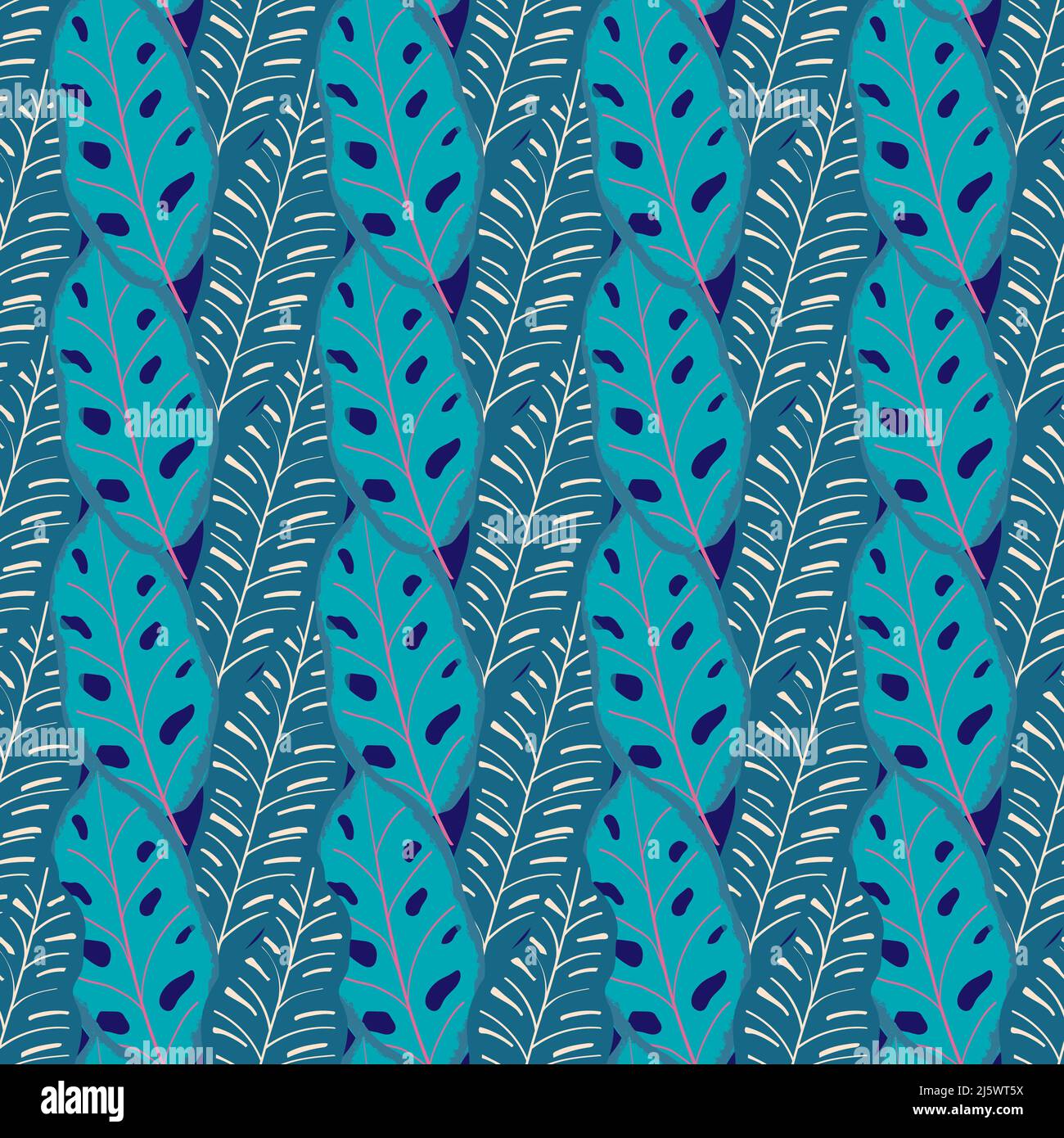 Tropical Leaves Hand drawn Vector Textile Seamless Pattern Design Stock ...