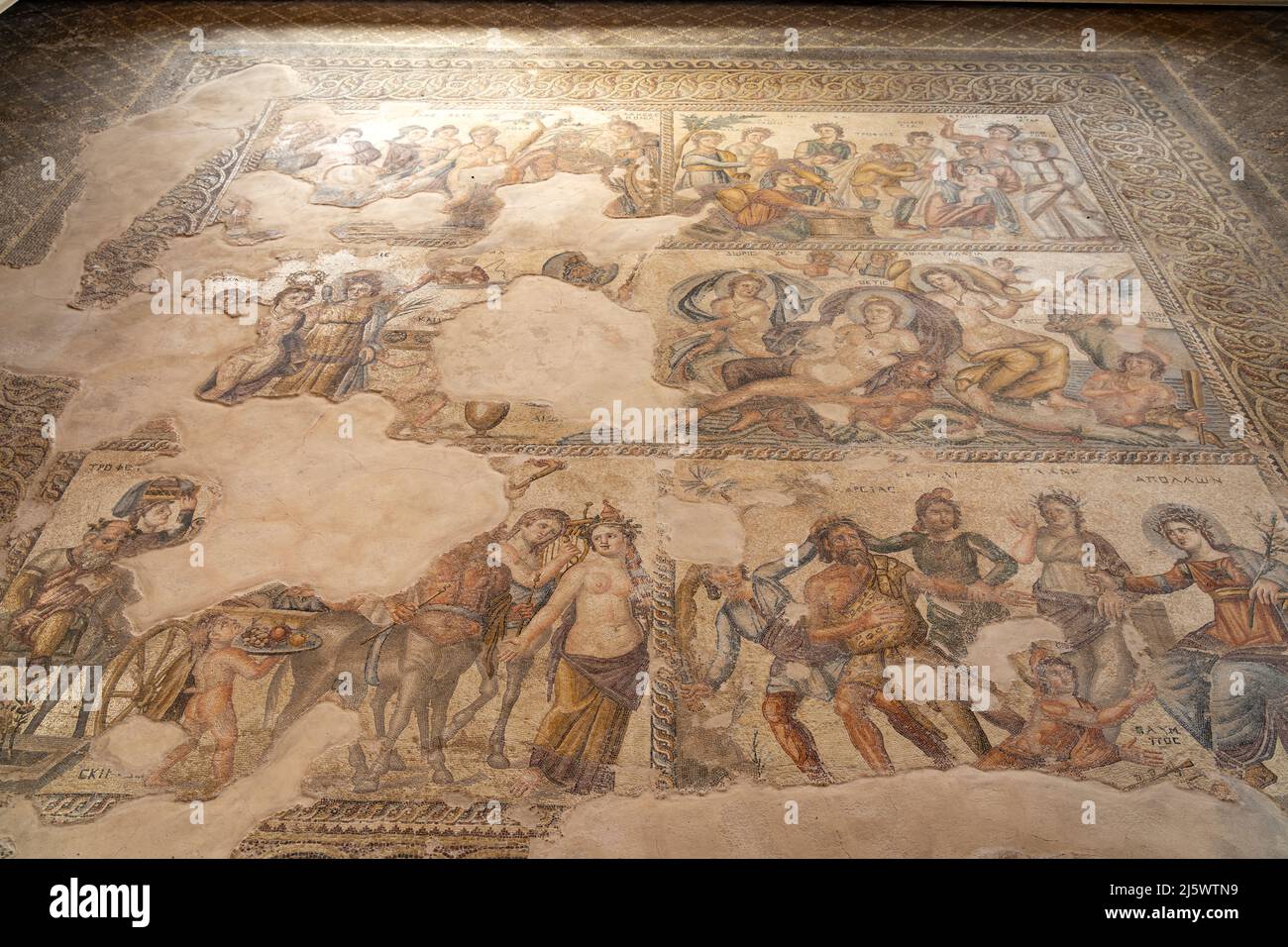 Mosaik in der Villa des Aion, Archäologischer Park von Paphos, Zypern, Europa  |  Mosaic at the House of Aion, Paphos Archaeological Park, Paphos, Cyp Stock Photo