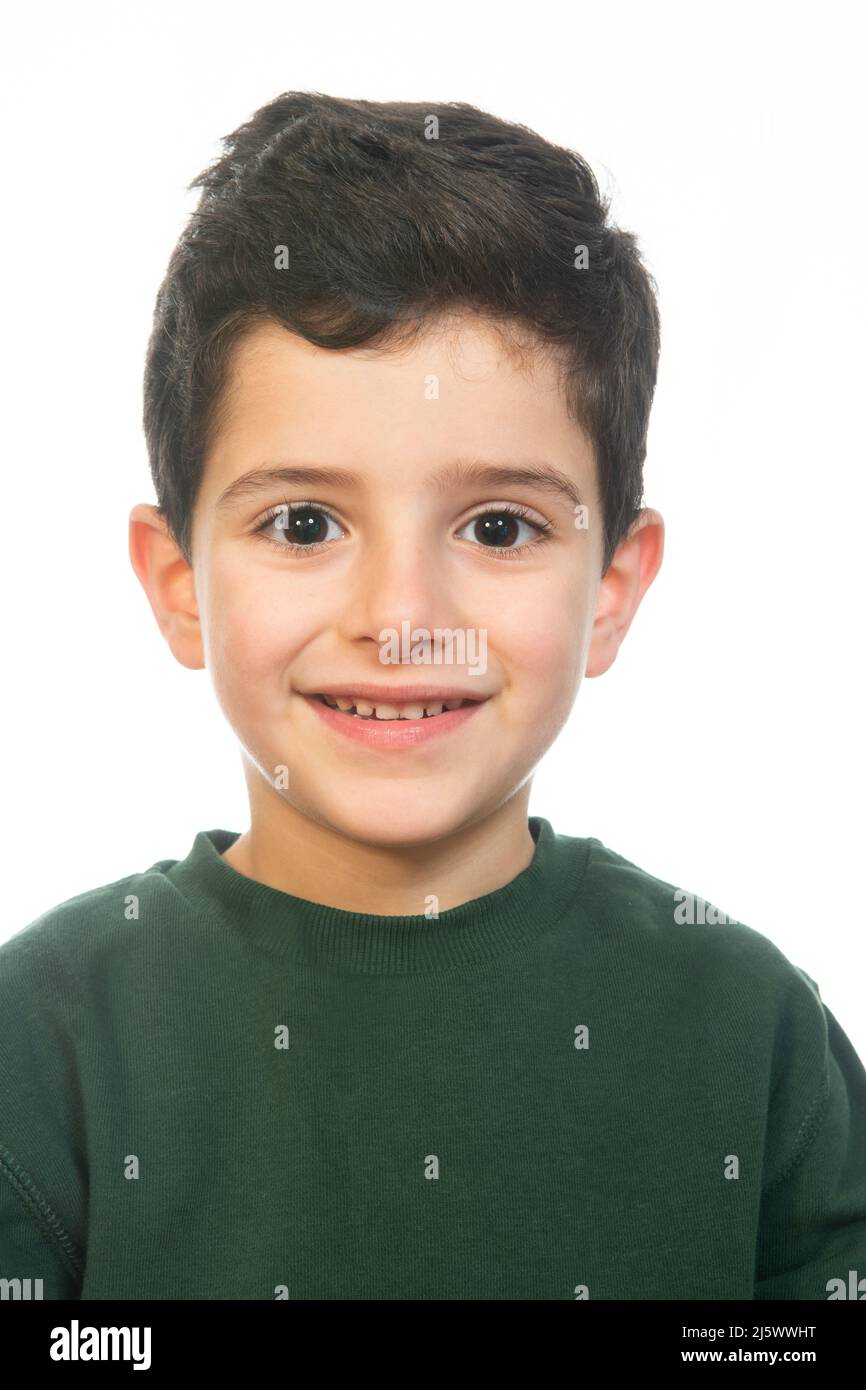 Handsome boy head and shoulders against white background Stock Photo