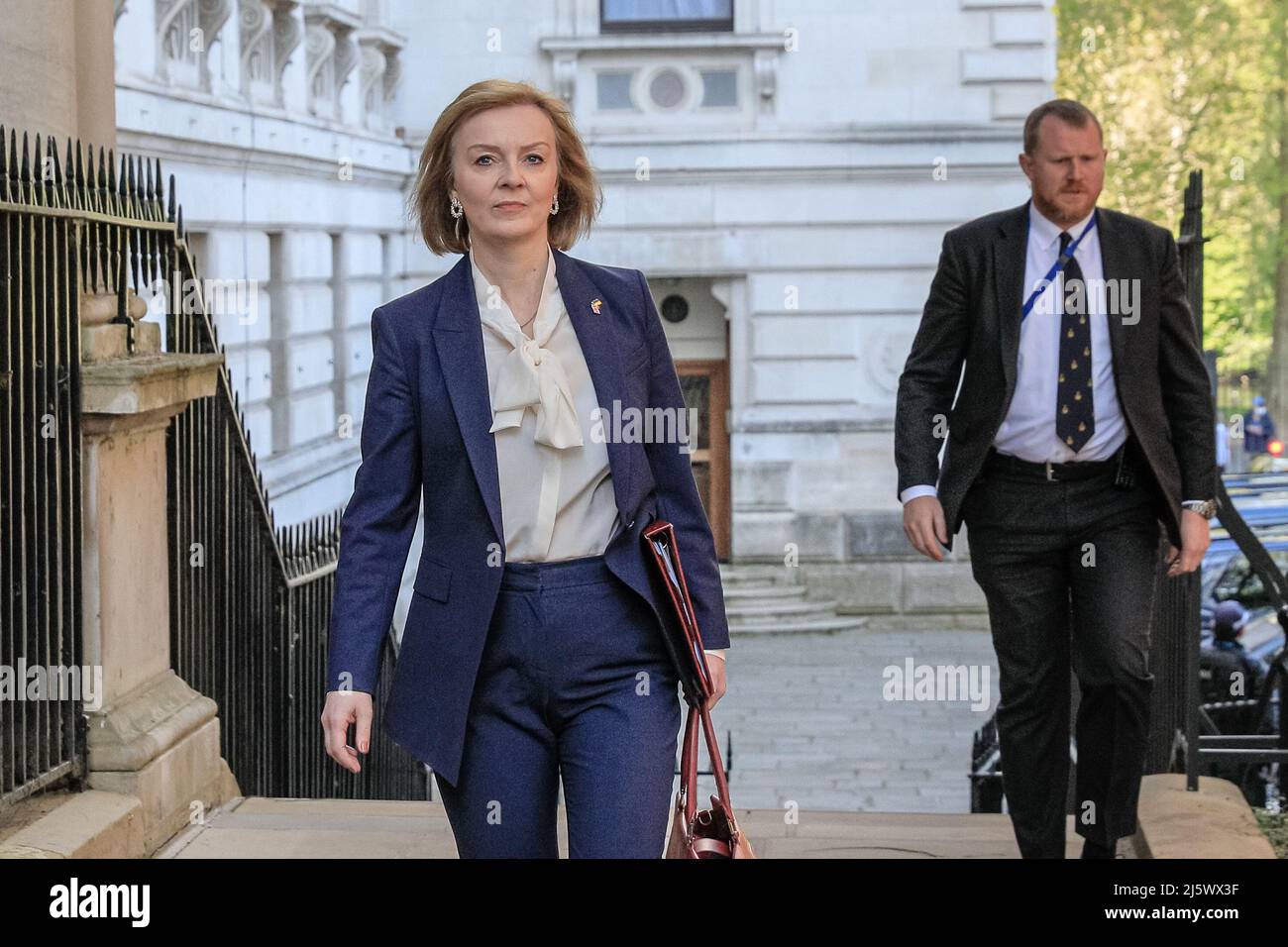 London, UK. 26th Apr, 2022. Liz Truss MP (Elizabeth Truss), Secretary of State for Foreign, Commonwealth and Development Affairs; Minister for Women and Equalities. Ministers attend the weekly cabinet meeting in Downing Street, today dubbed by some as a 'crisis cabinet meeting' due to the ongoing news around the so called 'partygate', war in Ukraine and cost of living crisis issues to be addressed. Credit: Imageplotter/Alamy Live News Stock Photo