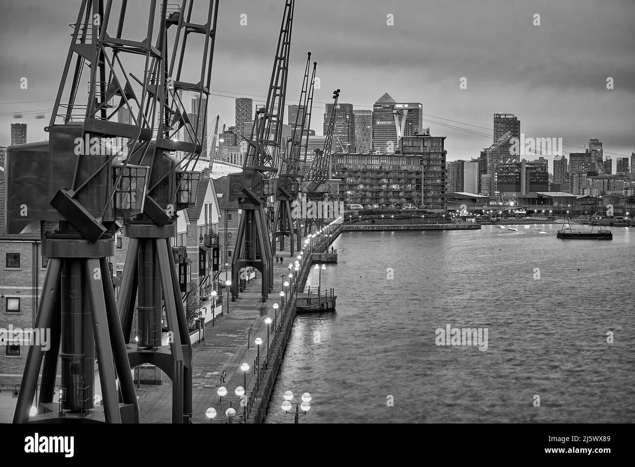 Royal Victoria Dock and Canary Wharf in the Distance, London Stock Photo
