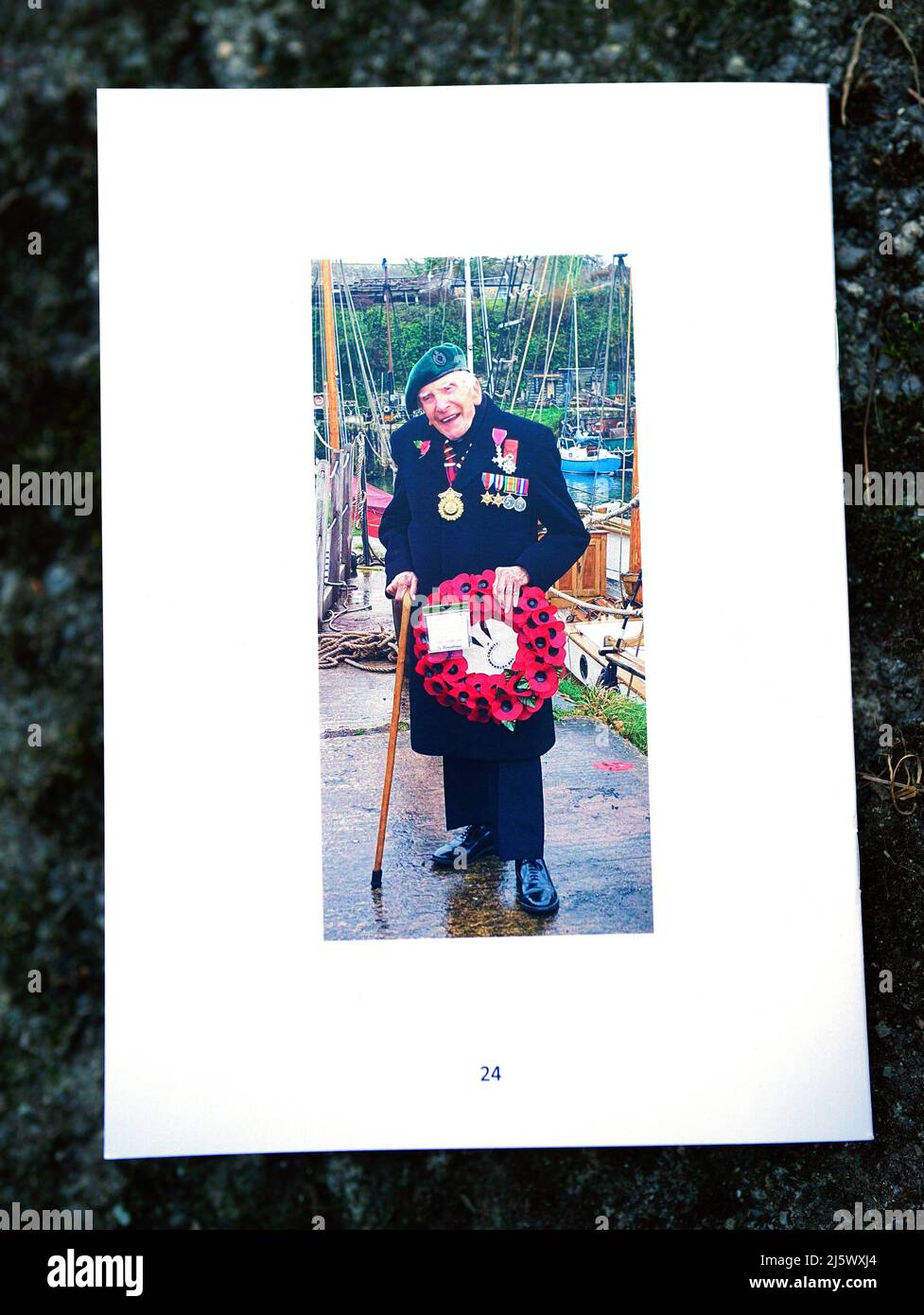 The back page of the order of service for the funeral of 96-year-old World War II serviceman and Royal British Legion fundraiser Harry Billinge, at St Paul's Church in Charlestown, Cornwall. Harry was just 18 when he was one of the first British soldiers to land on Gold Beach during the Battle for Normandy and was one of only four survivors from his unit. Picture date: Tuesday April 26, 2022. Stock Photo